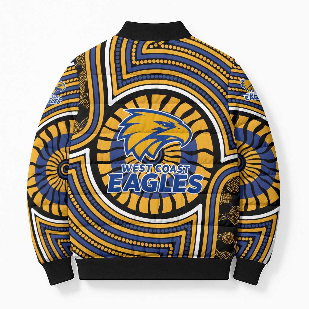 West Coast Eagles Bomber Puffer Jacket Indigenous Monochrome Dot Art Mascot Style