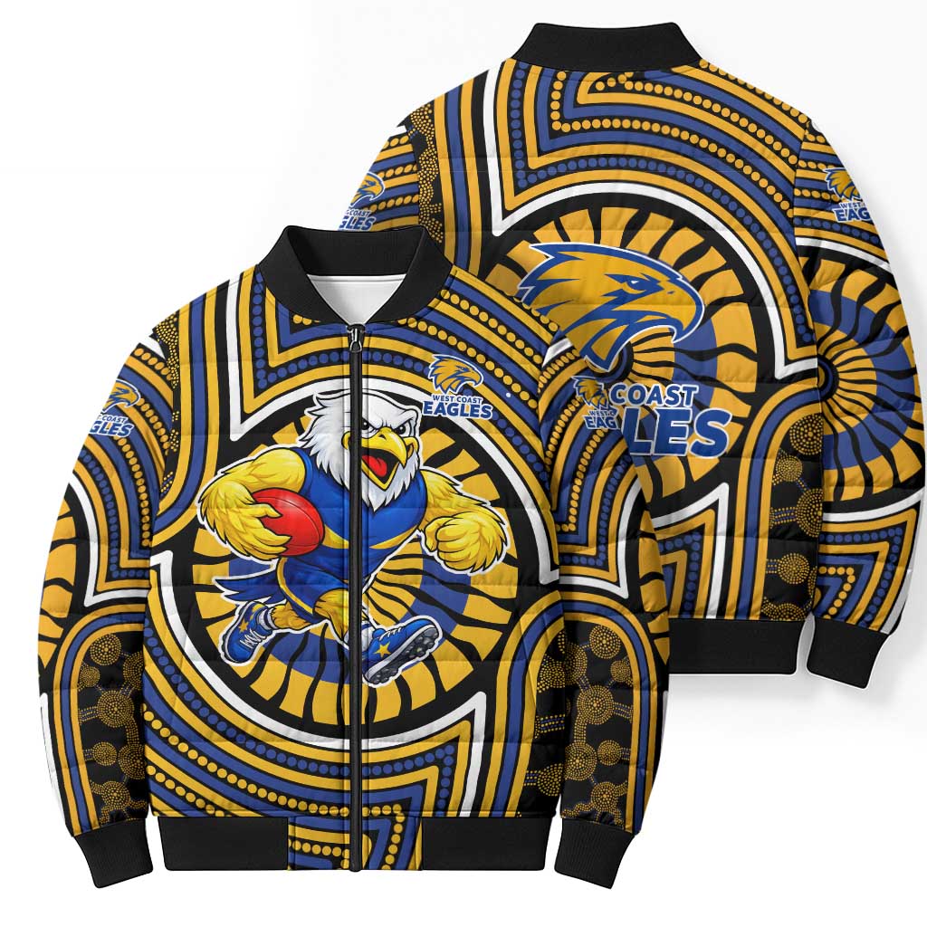 West Coast Eagles Bomber Puffer Jacket Indigenous Monochrome Dot Art Mascot Style