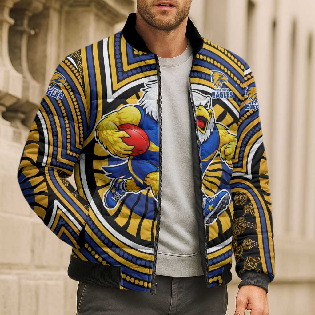 West Coast Eagles Bomber Puffer Jacket Indigenous Monochrome Dot Art Mascot Style