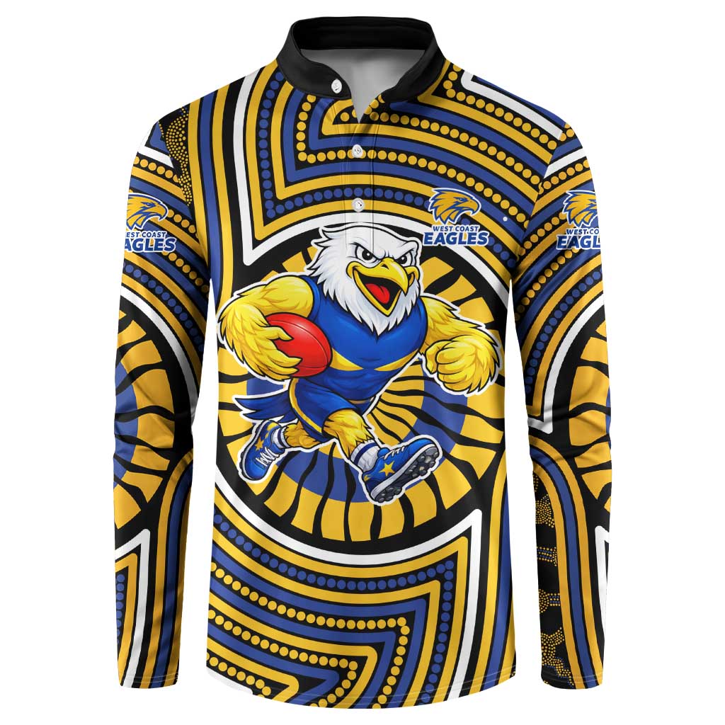 West Coast Eagles Button Sweatshirt Indigenous Monochrome Dot Art Mascot Style
