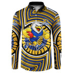West Coast Eagles Button Sweatshirt Indigenous Monochrome Dot Art Mascot Style