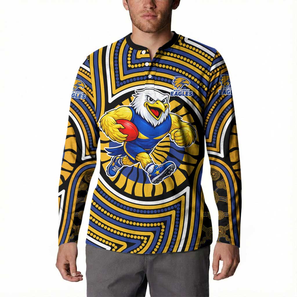 West Coast Eagles Button Sweatshirt Indigenous Monochrome Dot Art Mascot Style