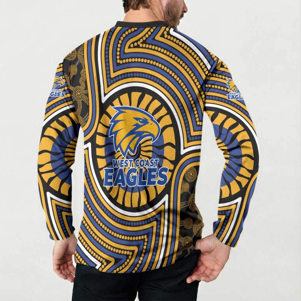 West Coast Eagles Button Sweatshirt Indigenous Monochrome Dot Art Mascot Style