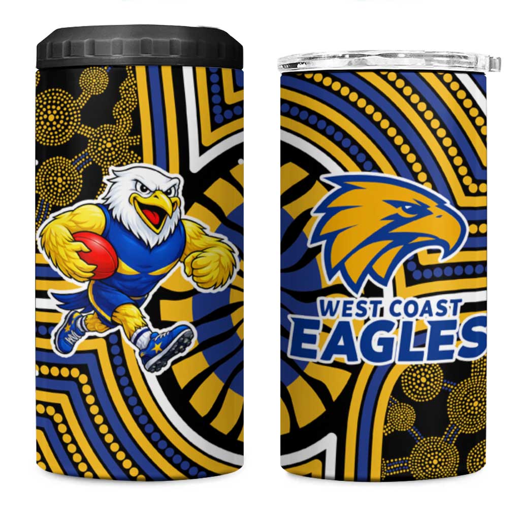 West Coast Eagles 4 in 1 Can Cooler Tumbler Indigenous Monochrome Dot Art Mascot Style