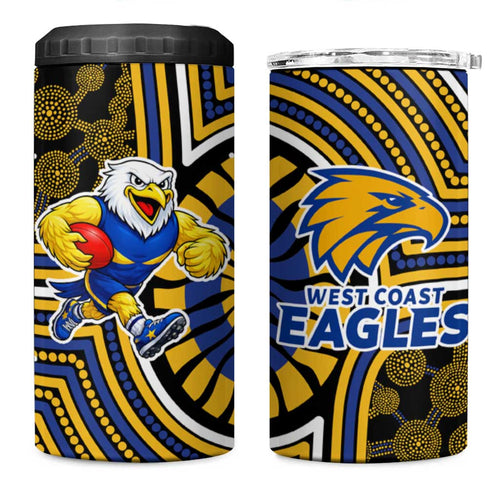 West Coast Eagles 4 in 1 Can Cooler Tumbler Indigenous Monochrome Dot Art Mascot Style