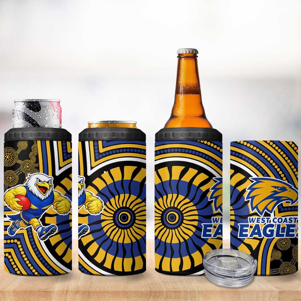 West Coast Eagles 4 in 1 Can Cooler Tumbler Indigenous Monochrome Dot Art Mascot Style