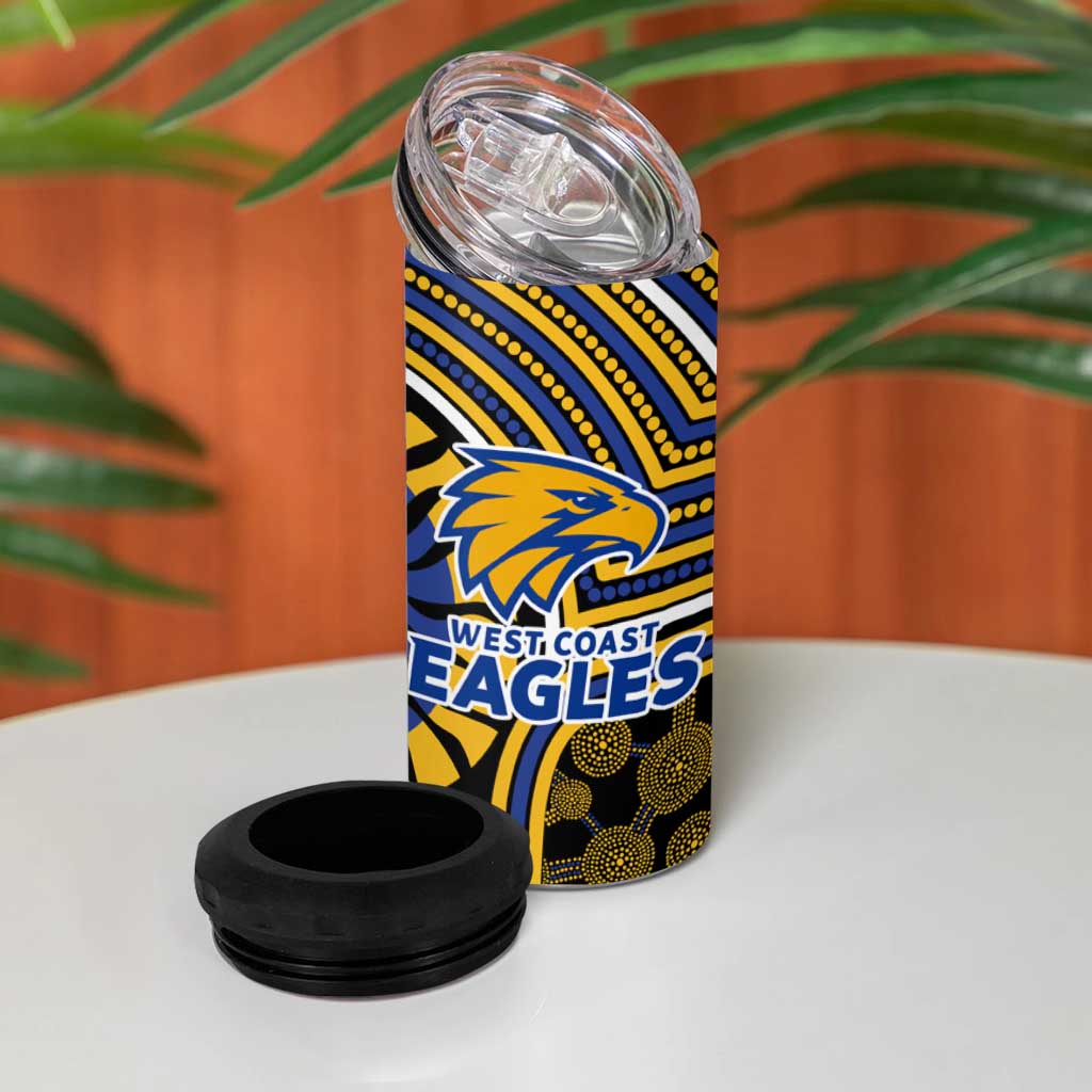 West Coast Eagles 4 in 1 Can Cooler Tumbler Indigenous Monochrome Dot Art Mascot Style