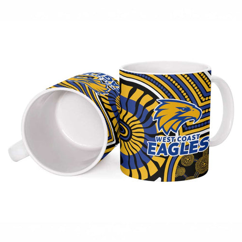 West Coast Eagles Ceramic Mug Indigenous Monochrome Dot Art Mascot Style