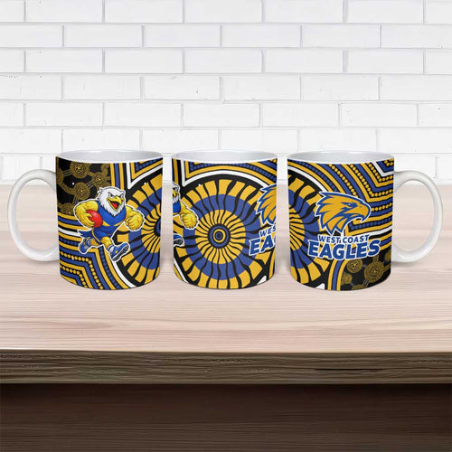West Coast Eagles Ceramic Mug Indigenous Monochrome Dot Art Mascot Style