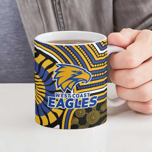 West Coast Eagles Ceramic Mug Indigenous Monochrome Dot Art Mascot Style