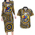 West Coast Eagles Couples Matching Long Sleeve Bodycon Dress and Hawaiian Shirt Indigenous Monochrome Dot Art Mascot Style