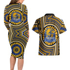 West Coast Eagles Couples Matching Long Sleeve Bodycon Dress and Hawaiian Shirt Indigenous Monochrome Dot Art Mascot Style