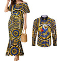 West Coast Eagles Couples Matching Mermaid Dress and Long Sleeve Button Shirt Indigenous Monochrome Dot Art Mascot Style