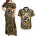 West Coast Eagles Couples Matching Off Shoulder Maxi Dress and Hawaiian Shirt Indigenous Monochrome Dot Art Mascot Style