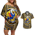 West Coast Eagles Couples Matching Off Shoulder Short Dress and Hawaiian Shirt Indigenous Monochrome Dot Art Mascot Style
