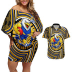 West Coast Eagles Couples Matching Off Shoulder Short Dress and Hawaiian Shirt Indigenous Monochrome Dot Art Mascot Style