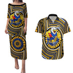 West Coast Eagles Couples Matching Puletasi and Hawaiian Shirt Indigenous Monochrome Dot Art Mascot Style