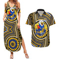 West Coast Eagles Couples Matching Summer Maxi Dress and Hawaiian Shirt Indigenous Monochrome Dot Art Mascot Style