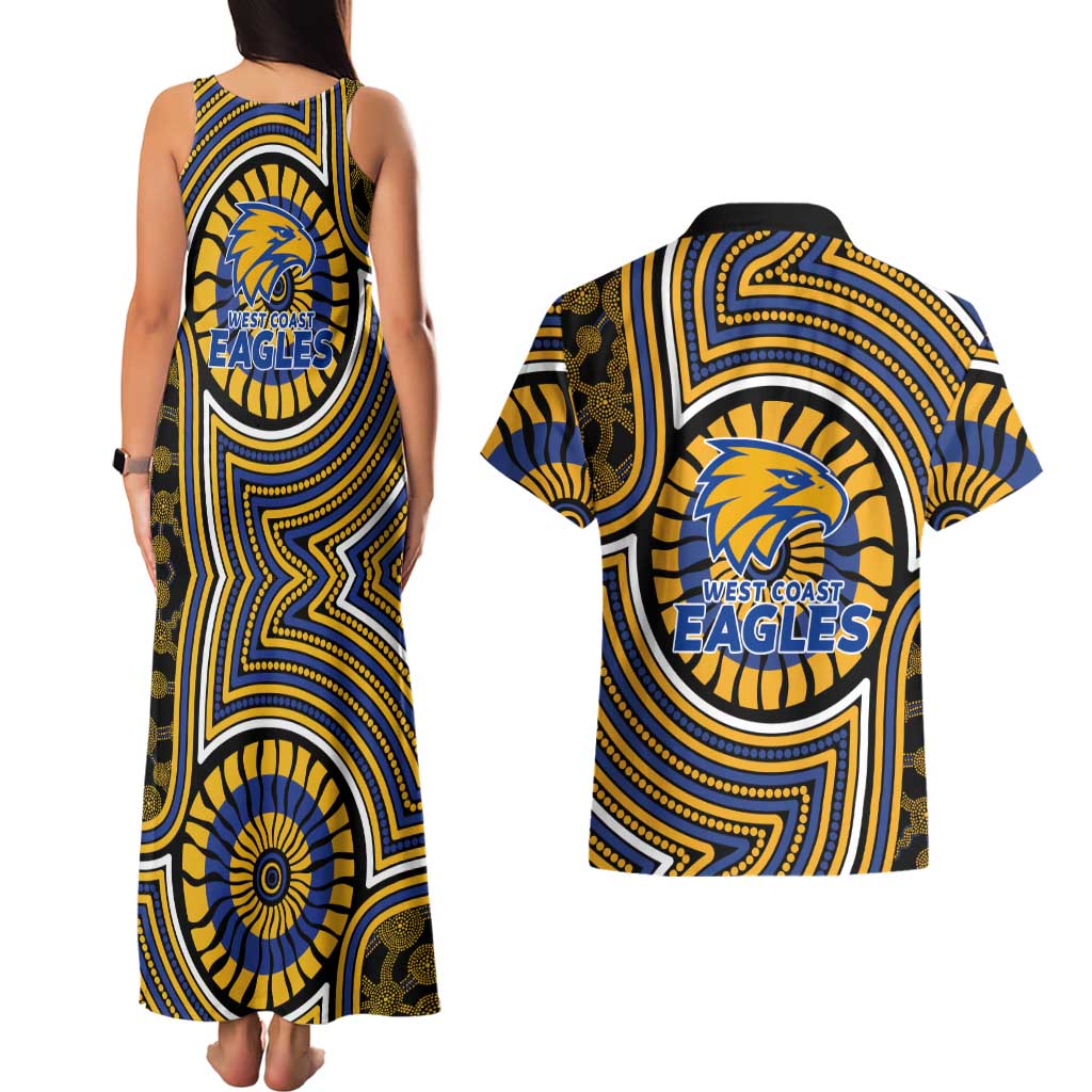 West Coast Eagles Couples Matching Tank Maxi Dress and Hawaiian Shirt Indigenous Monochrome Dot Art Mascot Style