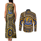 West Coast Eagles Couples Matching Tank Maxi Dress and Long Sleeve Button Shirt Indigenous Monochrome Dot Art Mascot Style