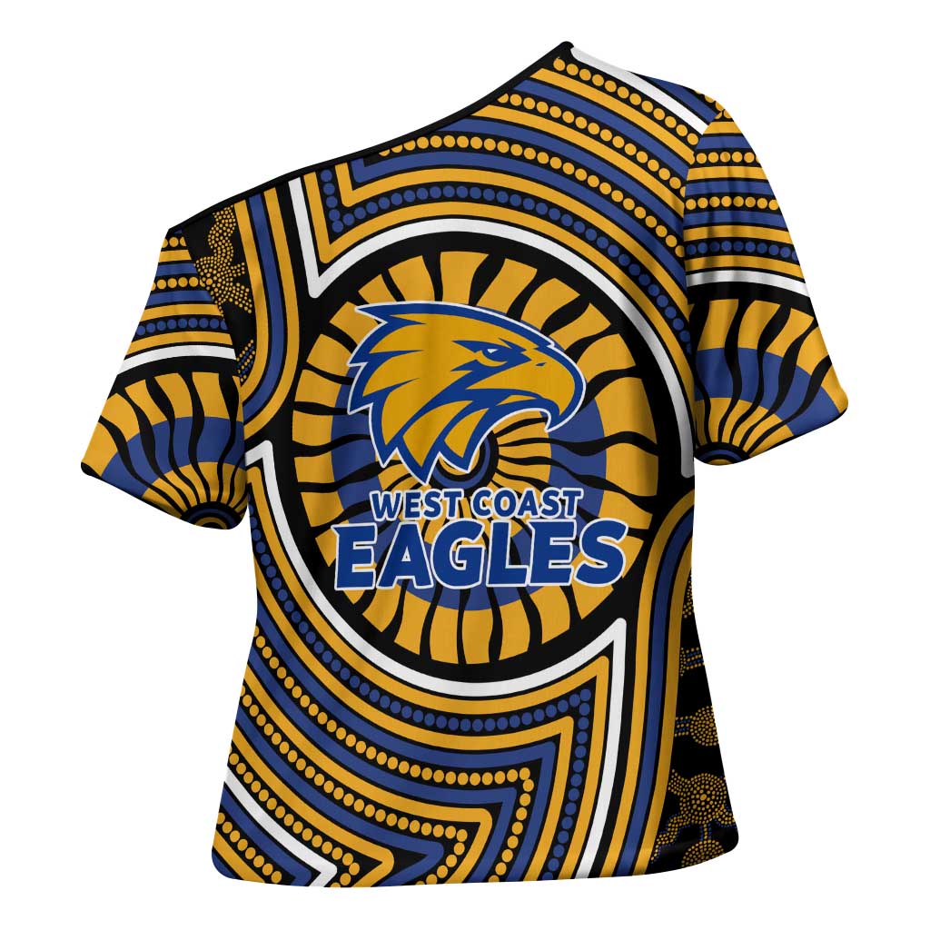 West Coast Eagles Cross Shoulder Shirt Indigenous Monochrome Dot Art Mascot Style