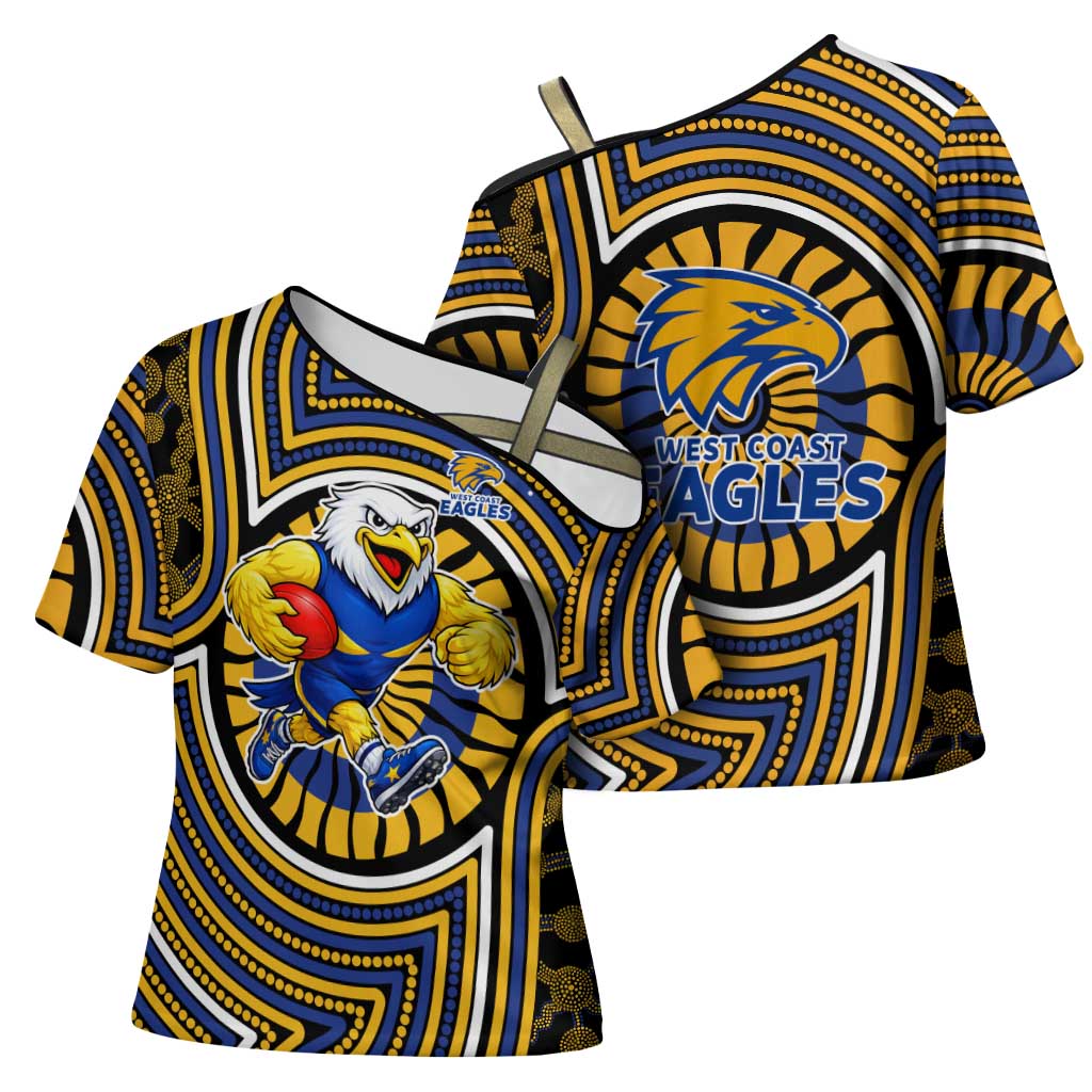 West Coast Eagles Cross Shoulder Shirt Indigenous Monochrome Dot Art Mascot Style