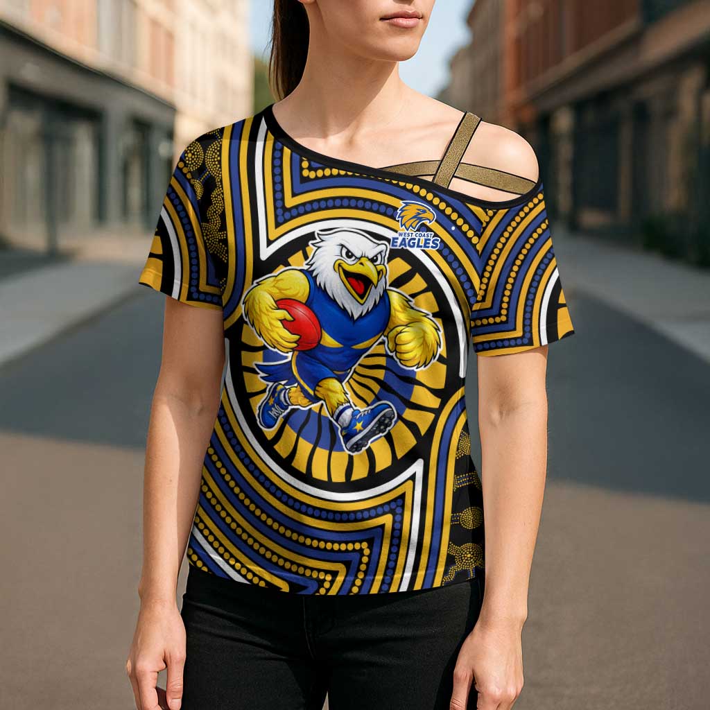 West Coast Eagles Cross Shoulder Shirt Indigenous Monochrome Dot Art Mascot Style