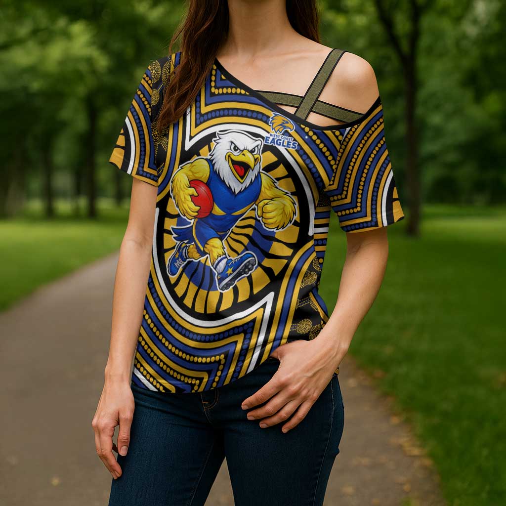 West Coast Eagles Cross Shoulder Shirt Indigenous Monochrome Dot Art Mascot Style