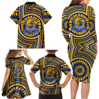 West Coast Eagles Family Matching Long Sleeve Bodycon Dress and Hawaiian Shirt Indigenous Monochrome Dot Art Mascot Style