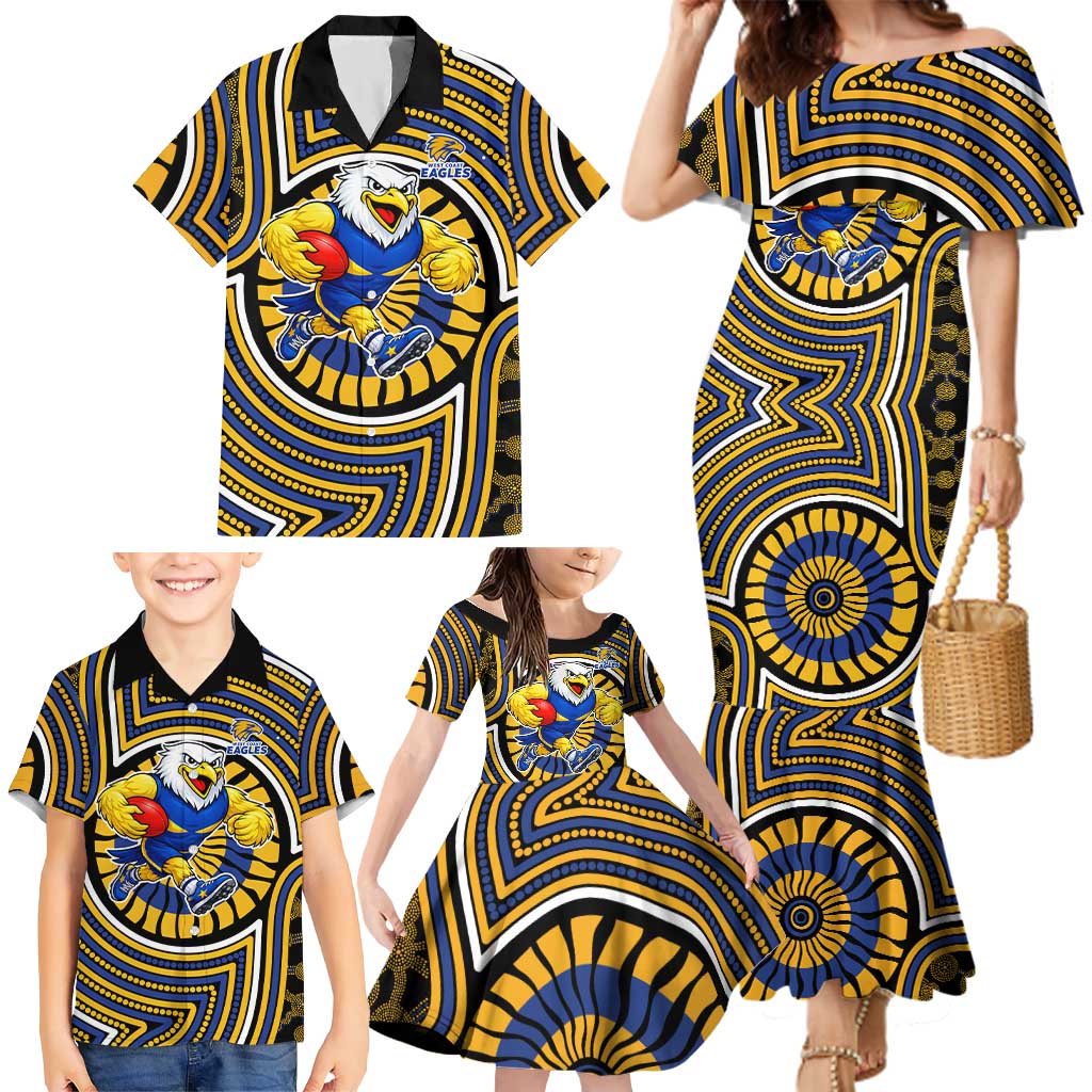 West Coast Eagles Family Matching Mermaid Dress and Hawaiian Shirt Indigenous Monochrome Dot Art Mascot Style