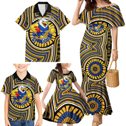 West Coast Eagles Family Matching Mermaid Dress and Hawaiian Shirt Indigenous Monochrome Dot Art Mascot Style