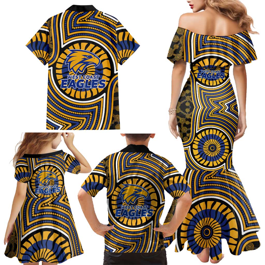 West Coast Eagles Family Matching Mermaid Dress and Hawaiian Shirt Indigenous Monochrome Dot Art Mascot Style