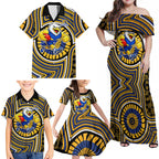 West Coast Eagles Family Matching Off Shoulder Maxi Dress and Hawaiian Shirt Indigenous Monochrome Dot Art Mascot Style