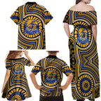 West Coast Eagles Family Matching Off Shoulder Maxi Dress and Hawaiian Shirt Indigenous Monochrome Dot Art Mascot Style
