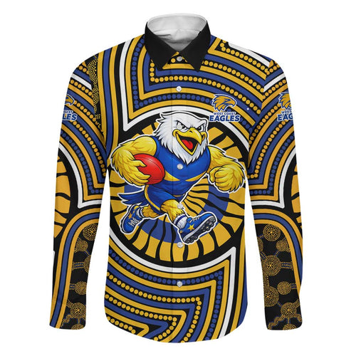 West Coast Eagles Family Matching Off Shoulder Maxi Dress and Hawaiian Shirt Indigenous Monochrome Dot Art Mascot Style