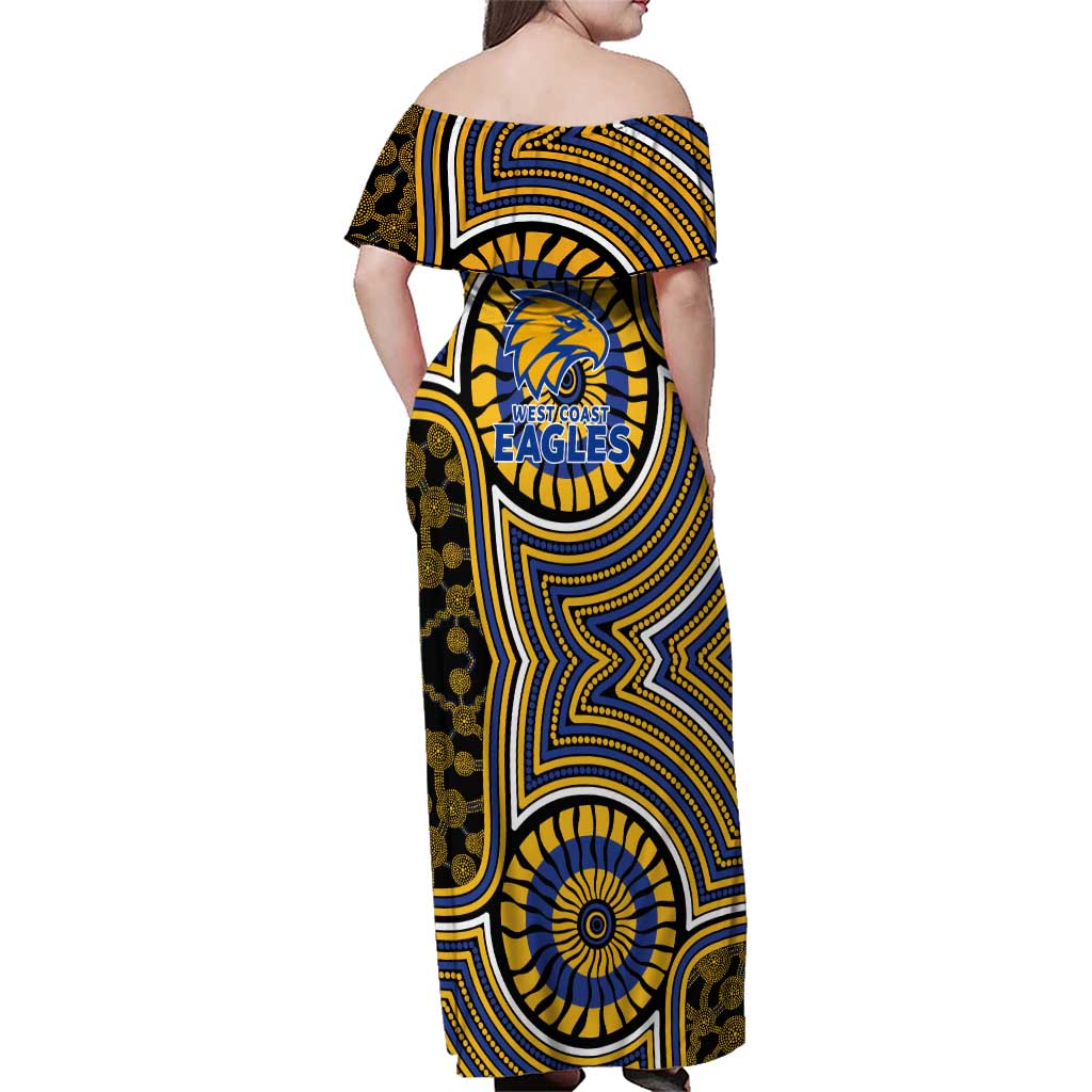 West Coast Eagles Family Matching Off Shoulder Maxi Dress and Hawaiian Shirt Indigenous Monochrome Dot Art Mascot Style
