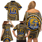 West Coast Eagles Family Matching Off Shoulder Short Dress and Hawaiian Shirt Indigenous Monochrome Dot Art Mascot Style