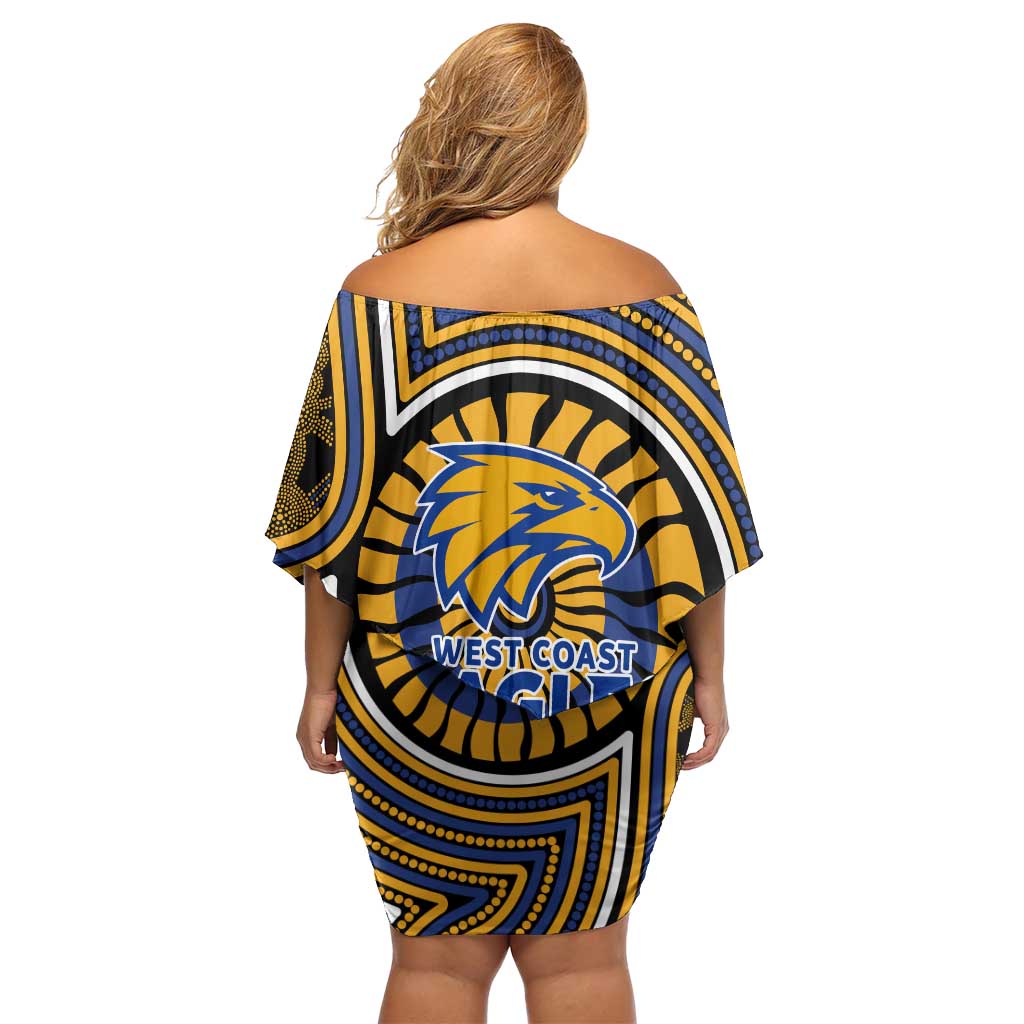West Coast Eagles Family Matching Off Shoulder Short Dress and Hawaiian Shirt Indigenous Monochrome Dot Art Mascot Style