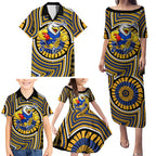West Coast Eagles Family Matching Puletasi and Hawaiian Shirt Indigenous Monochrome Dot Art Mascot Style