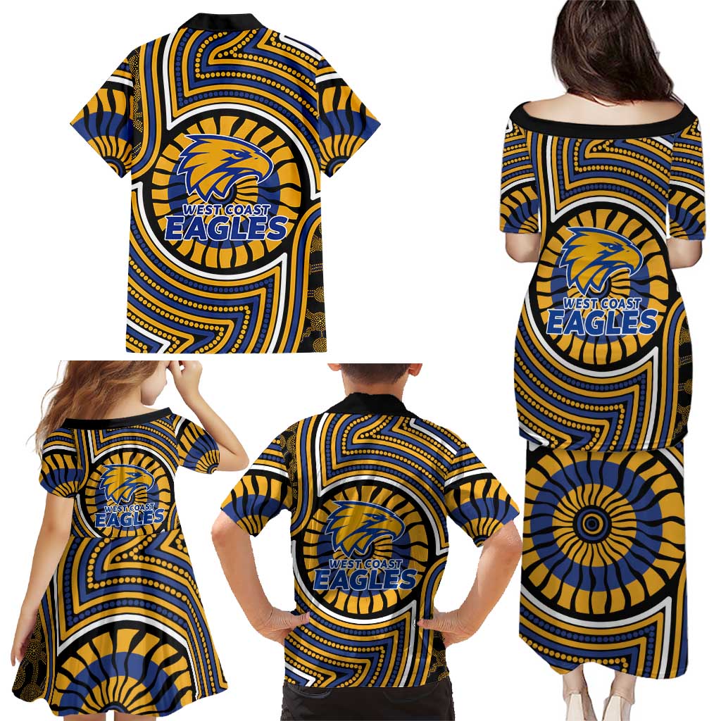 West Coast Eagles Family Matching Puletasi and Hawaiian Shirt Indigenous Monochrome Dot Art Mascot Style
