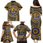 West Coast Eagles Family Matching Puletasi and Hawaiian Shirt Indigenous Monochrome Dot Art Mascot Style