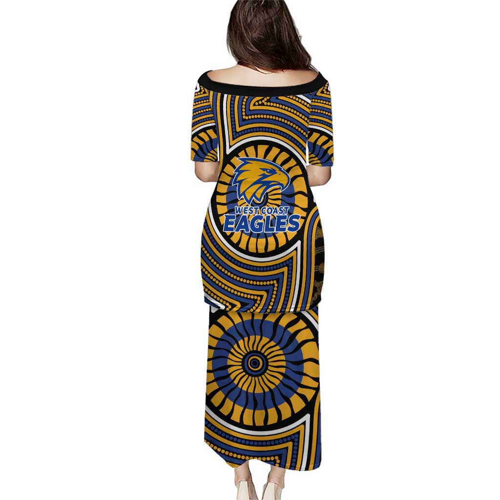 West Coast Eagles Family Matching Puletasi and Hawaiian Shirt Indigenous Monochrome Dot Art Mascot Style