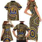 West Coast Eagles Family Matching Short Sleeve Bodycon Dress and Hawaiian Shirt Indigenous Monochrome Dot Art Mascot Style