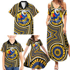 West Coast Eagles Family Matching Summer Maxi Dress and Hawaiian Shirt Indigenous Monochrome Dot Art Mascot Style