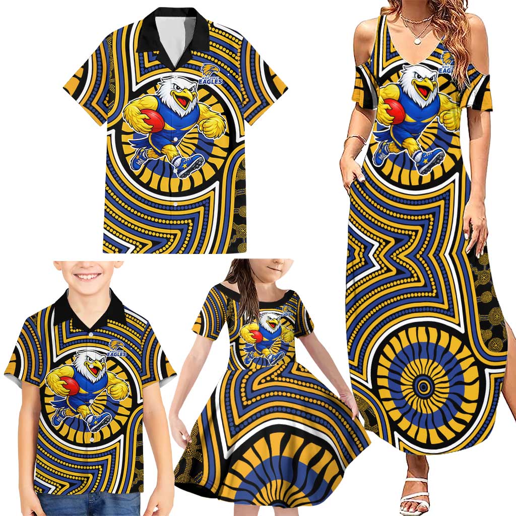 West Coast Eagles Family Matching Summer Maxi Dress and Hawaiian Shirt Indigenous Monochrome Dot Art Mascot Style