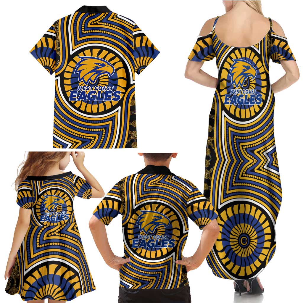 West Coast Eagles Family Matching Summer Maxi Dress and Hawaiian Shirt Indigenous Monochrome Dot Art Mascot Style