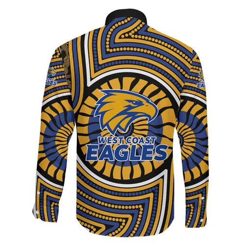 West Coast Eagles Family Matching Summer Maxi Dress and Hawaiian Shirt Indigenous Monochrome Dot Art Mascot Style