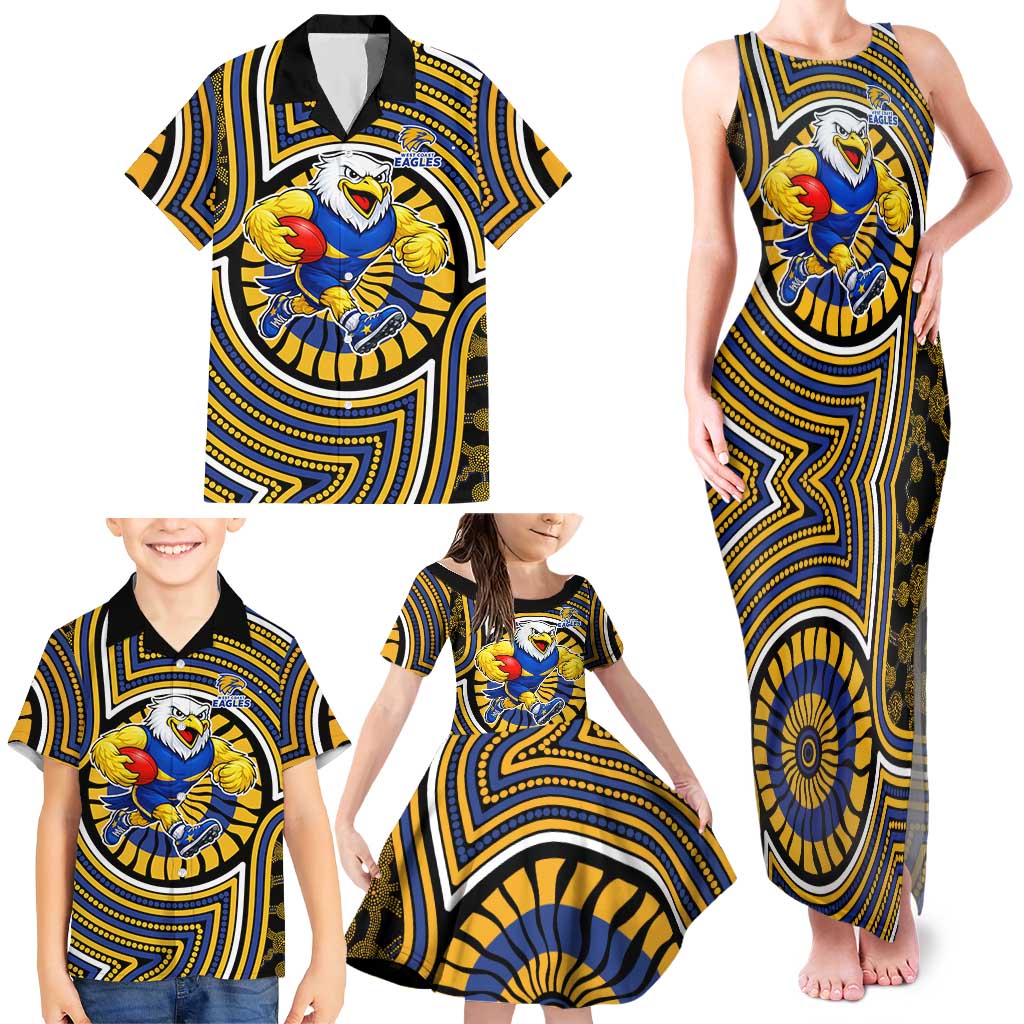 West Coast Eagles Family Matching Tank Maxi Dress and Hawaiian Shirt Indigenous Monochrome Dot Art Mascot Style
