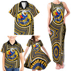 West Coast Eagles Family Matching Tank Maxi Dress and Hawaiian Shirt Indigenous Monochrome Dot Art Mascot Style