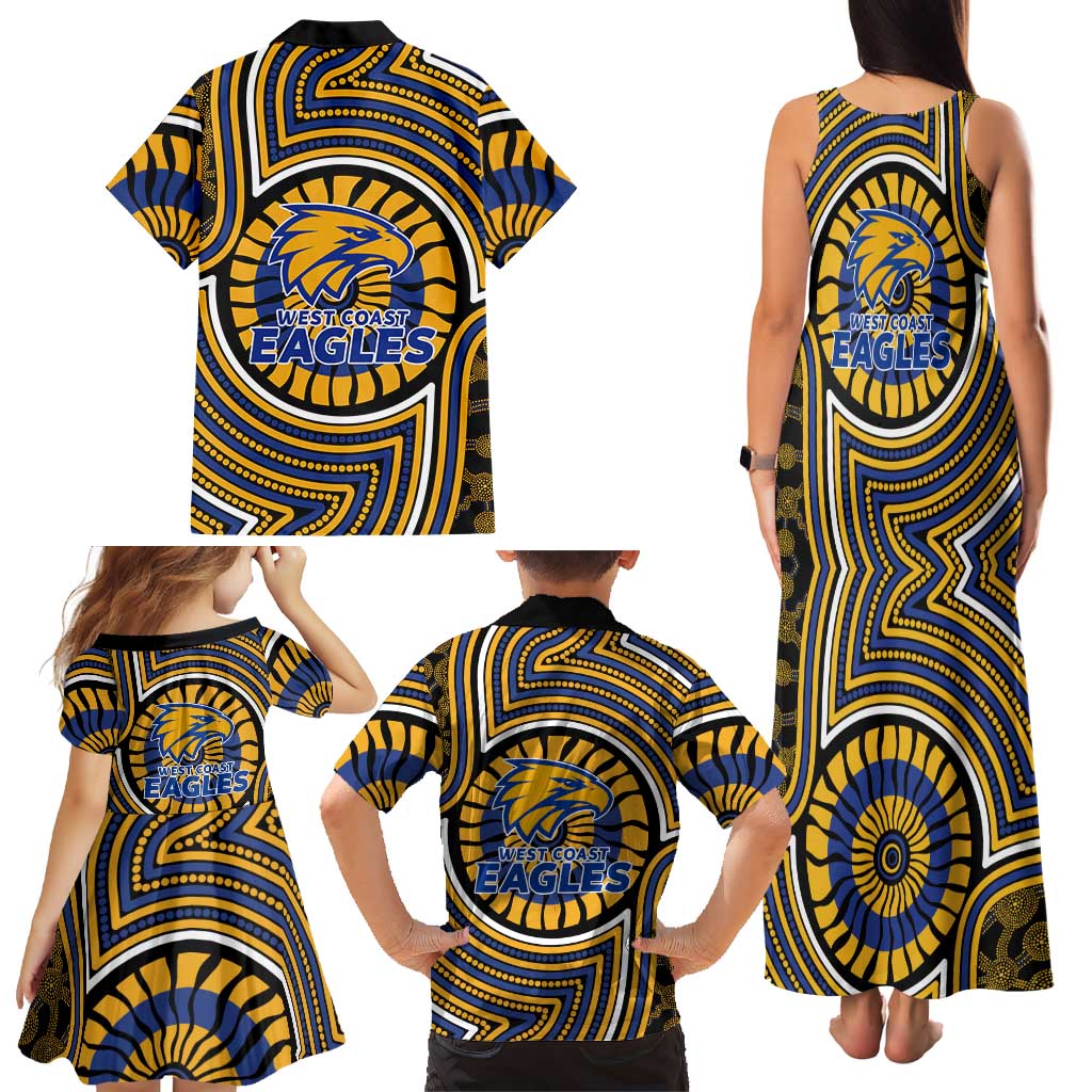 West Coast Eagles Family Matching Tank Maxi Dress and Hawaiian Shirt Indigenous Monochrome Dot Art Mascot Style